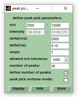 Screenshot of the peak pick window
